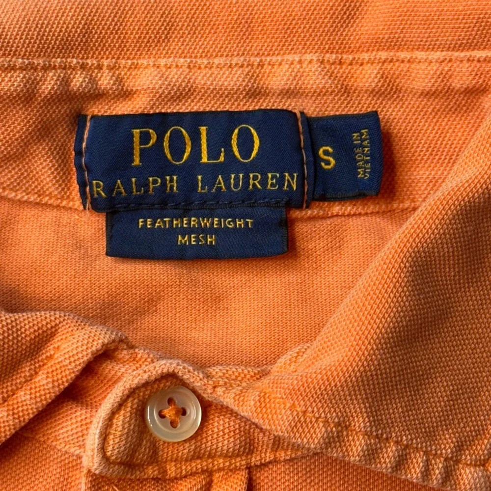 Polo Ralph Lauren Polo Shirt Mens S Orange Featherweight Mesh Long Sleeve Pocket